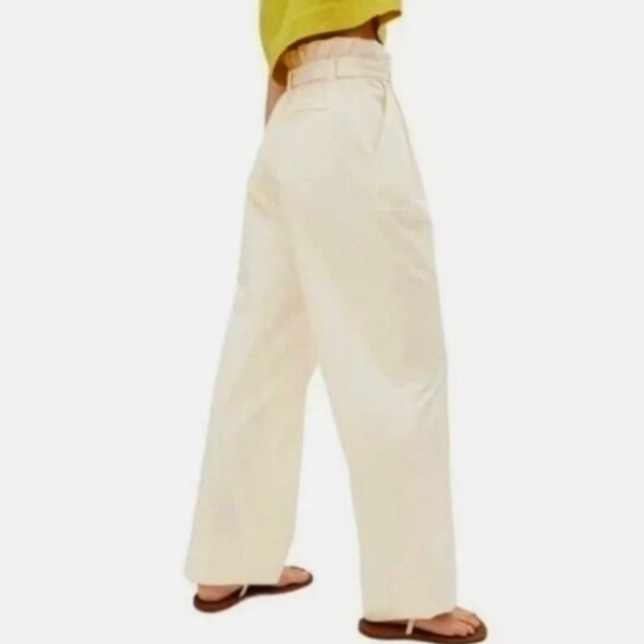 Everlane Cream Cotton Belted Paperbag Barrel Leg Pants, Size XS - Picture 2 of 11